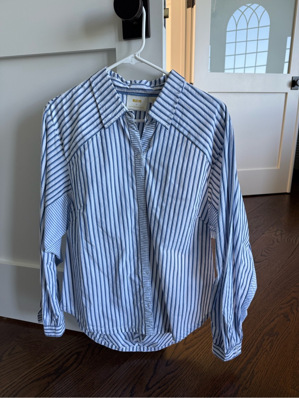 Maeve Blue and White Striped Button-Down Shirt